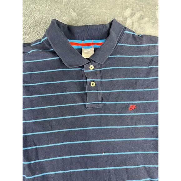 Men's Nike Dri-FIT Navy Blue Light Blue Striped Golf Polo Shirt Size 2XL EXC - Picture 4 of 10
